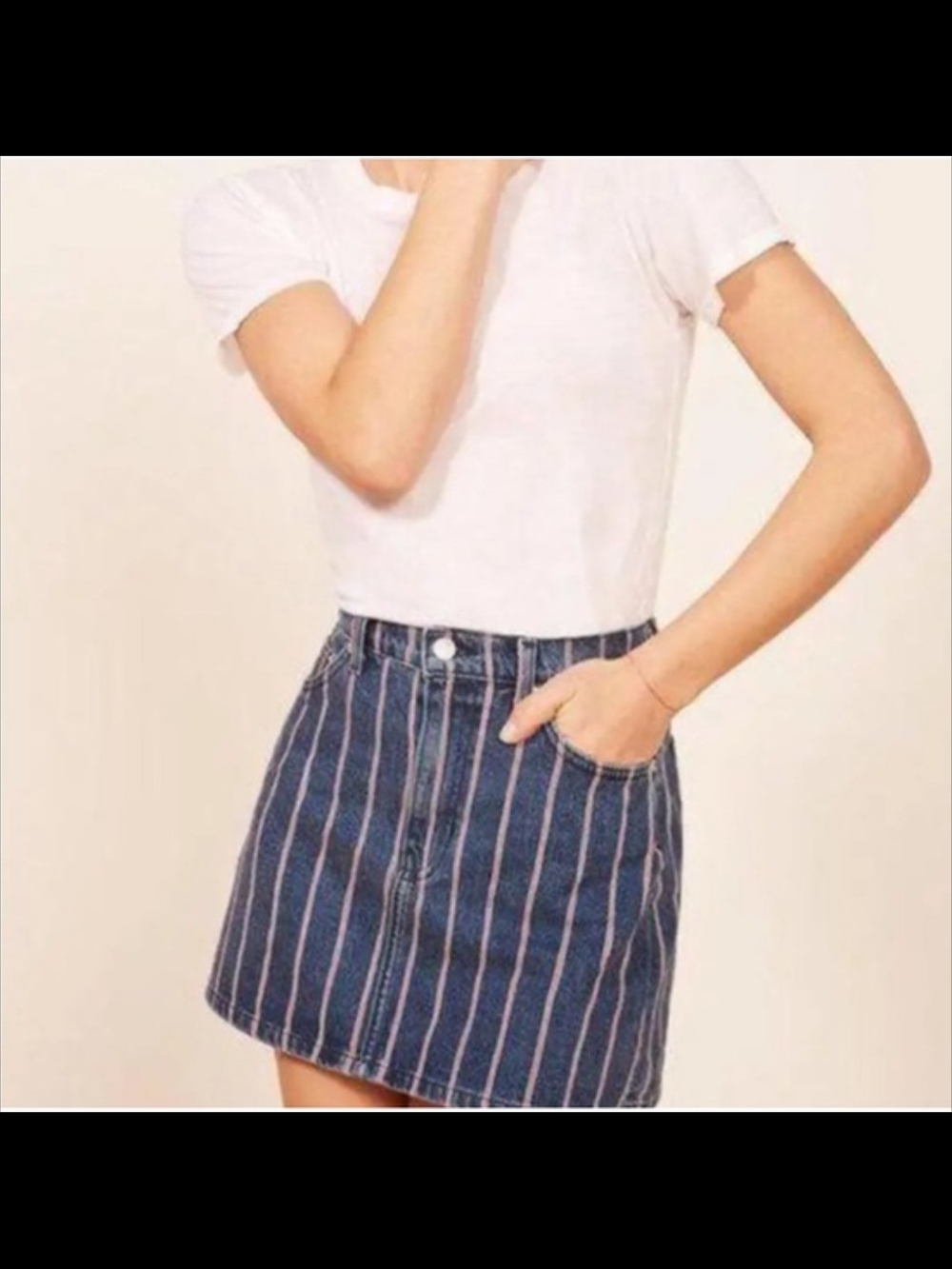 Reformation Striped Denim Mini Skirt - Blue Red